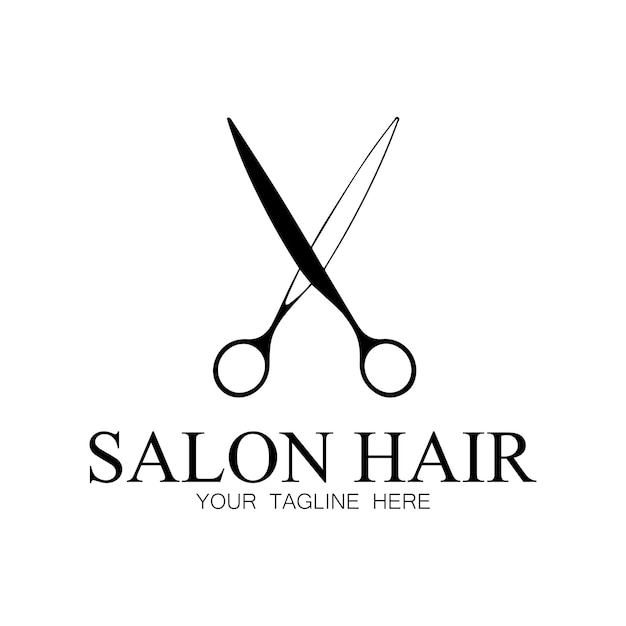 Diseño de plantilla de logotipo de salón de belleza con ondas de cabello y conceptos de tijeras logotipo para salón de beleza de negocios