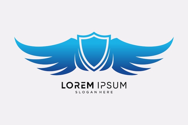 Diseño de plantilla del logotipo del símbolo de las alas con icono de escudo y concepto creativo
