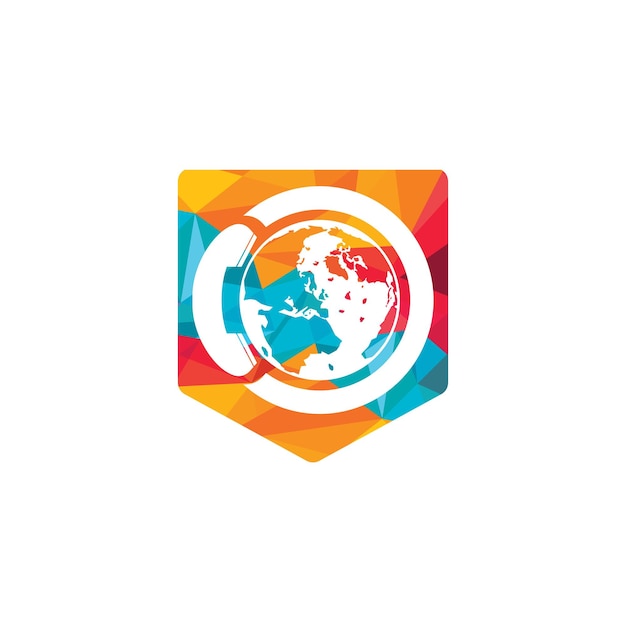 Diseño de plantilla de logotipo de símbolo de llamada internacional de icono de llamada y globo
