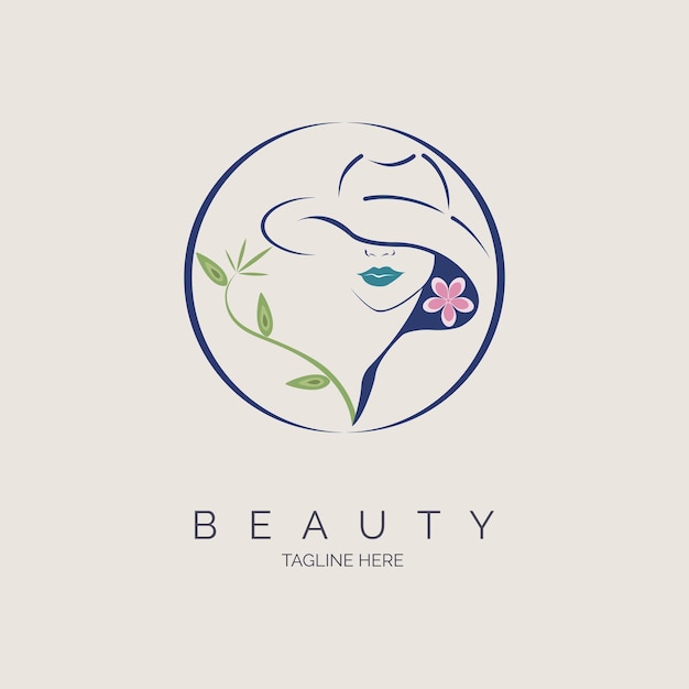 Vector diseño de plantilla de logotipo de spa de salón de belleza de sombrero de cara de mujer para marca o empresa y otros