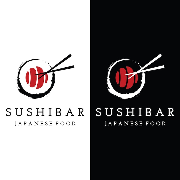 Diseño de plantilla de logotipo de sushiMariscos o cocina japonesa tradicional con deliciosa comida de salmónLogo para restaurante japonés bar tienda de sushi