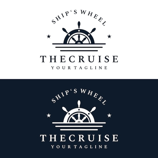 Vector diseño de plantilla de logotipo de timón de crucero con cuerdas de ondas retro y anclas logotipo para navegantes de negocios