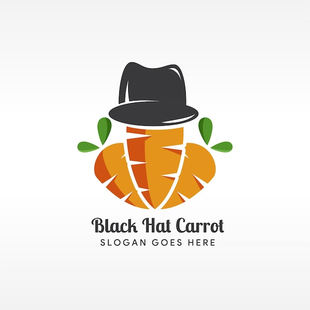 Diseño de plantilla de logotipo de zanahoria de sombrero negro aislado en fondo blanco