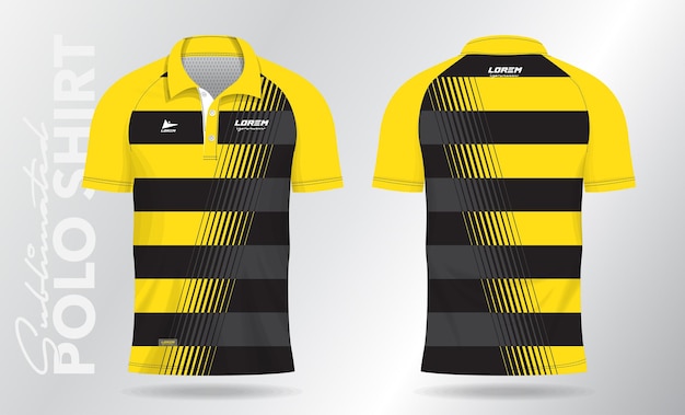 Vector diseño de plantilla de maqueta de camiseta de polo amarilla uniforme deportivo en vista delantera y trasera