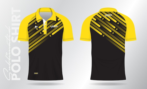 Vector diseño de plantilla de maqueta de camiseta de polo amarilla uniforme deportivo en vista delantera y trasera