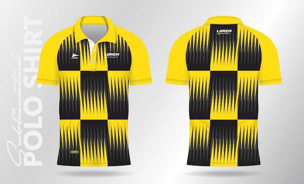 Diseño de plantilla de maqueta de camiseta de polo amarilla uniforme deportivo en vista delantera y trasera