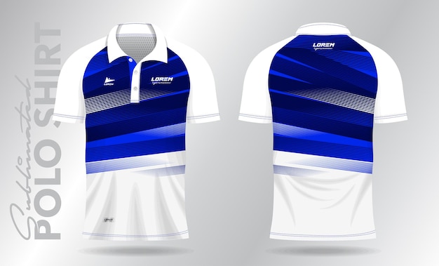 Vector diseño de plantilla de maqueta de camiseta de polo azul para fútbol, fútbol, bádminton, tenis o uniforme deportivo