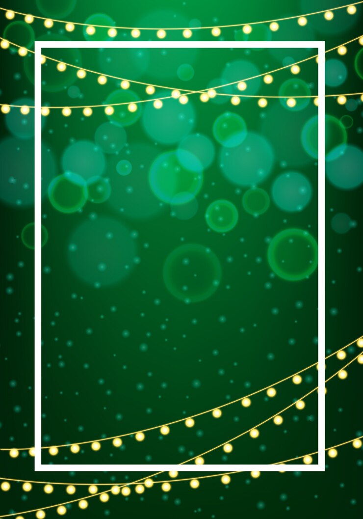 Diseño de plantilla de marco con luces sobre fondo verde