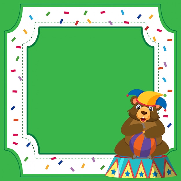 Diseño de plantilla de marco con oso de circo y bola