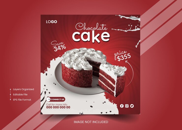 Diseño de plantilla de medios especiales de pastel de chocolate para marketing.
