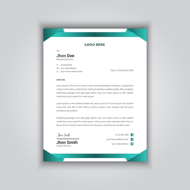 Diseño de plantilla de membrete corporativo profesional y minimalista.