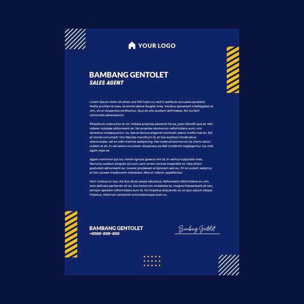 Vector diseño de plantilla de membrete geométrico azul y amarillo