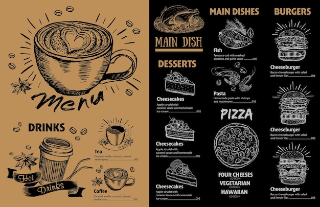 Vector diseño de plantilla de menú de cafetería de restaurante flyer de comida