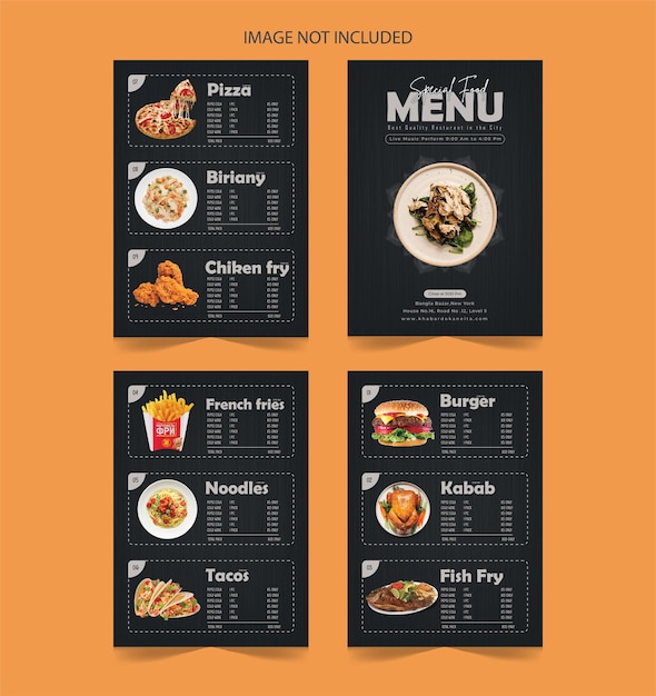 Diseño de plantilla de menú de comida de restaurante de vector libre para diseño de volante de menú de comida de restaurante de comida rápida