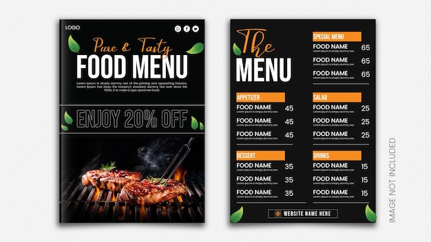 Diseño de plantilla de menú de comida vectorial para restaurante