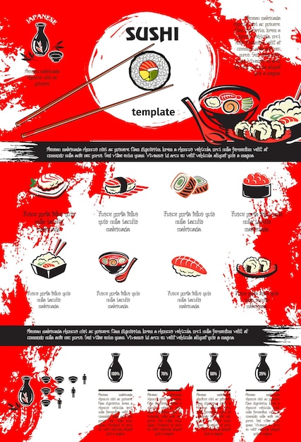 Diseño de plantilla de menú de platos de sushi y mariscos