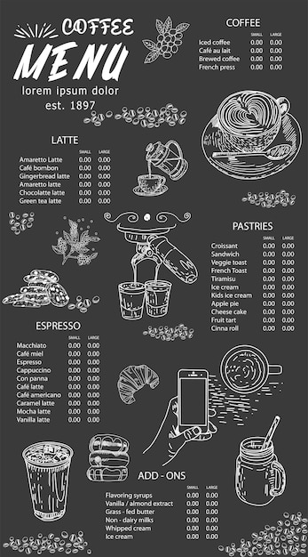 Diseño de plantilla de menú de restaurante cafetería