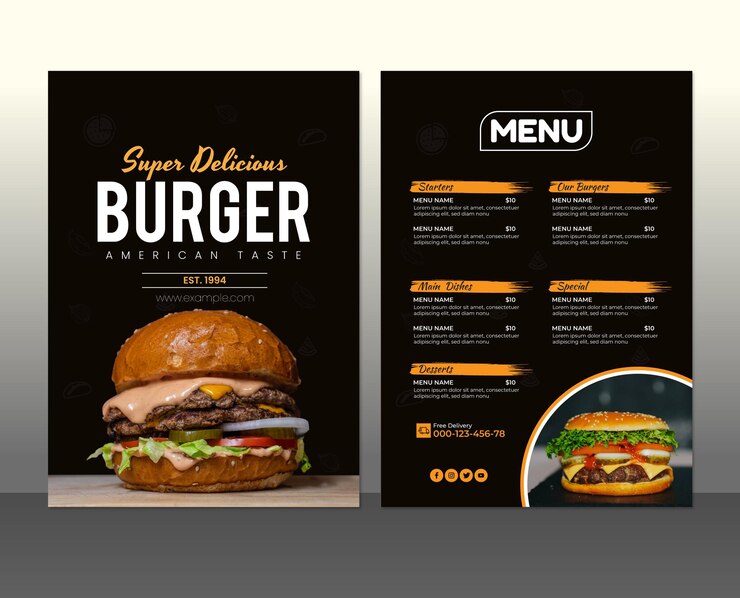 Diseño de plantilla de menú de restaurante de hamburguesas