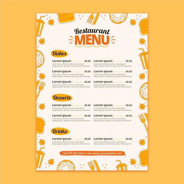 Diseño de plantilla de menú de restaurante