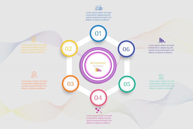 Diseño de plantilla de negocio 6 opciones de elemento de gráfico infográfico.