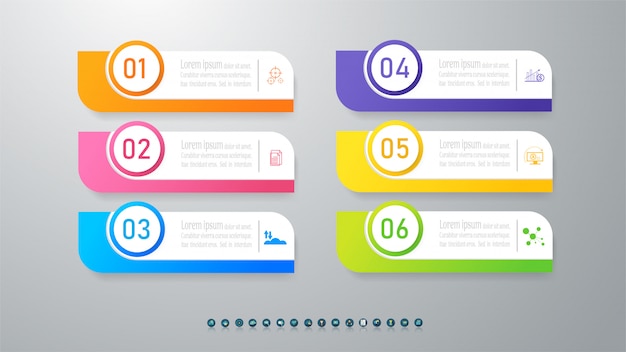 Diseño de plantilla de negocio 6 opciones de elemento de gráfico infográfico.