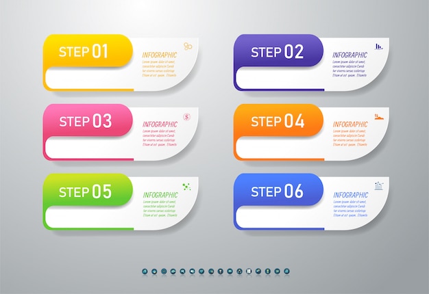 Diseño de plantilla de negocio 6 opciones de elemento de gráfico infográfico.