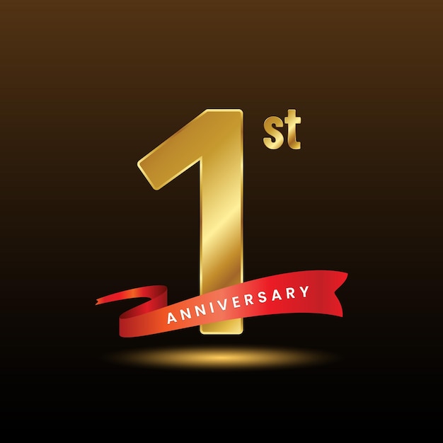 Diseño de plantilla con un número dorado para un evento de aniversario de 1 año