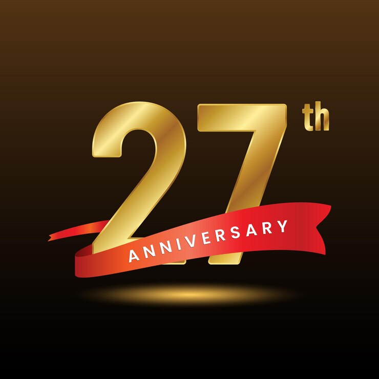 Vector diseño de plantilla con un número dorado para un evento de aniversario de 27 años
