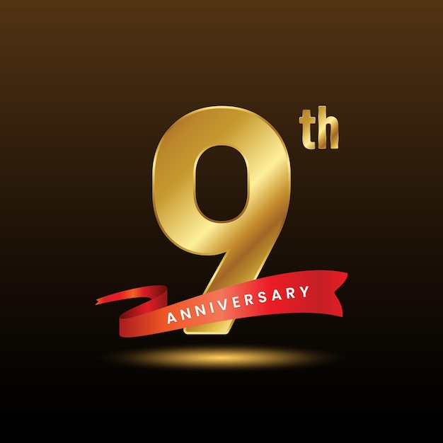 Diseño de plantilla con un número dorado para un evento de aniversario de 9 años