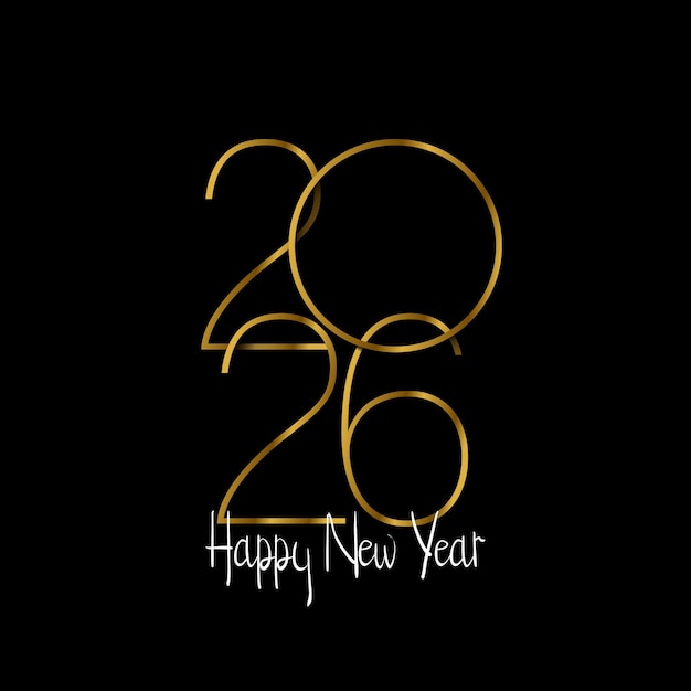 Diseño de plantilla de oro de feliz año nuevo 2026 en fondo negro