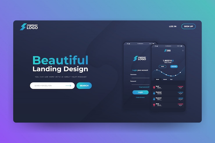 Vector diseño de plantilla de página de destino del sitio web de la aplicación bitcoin