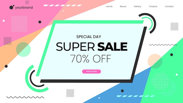 Diseño de plantilla de página de destino de super venta Vector Premium