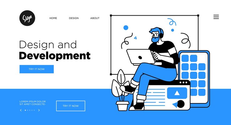 Vector diseño de plantilla de página web de concepto de tecnologías de desarrollo y programación