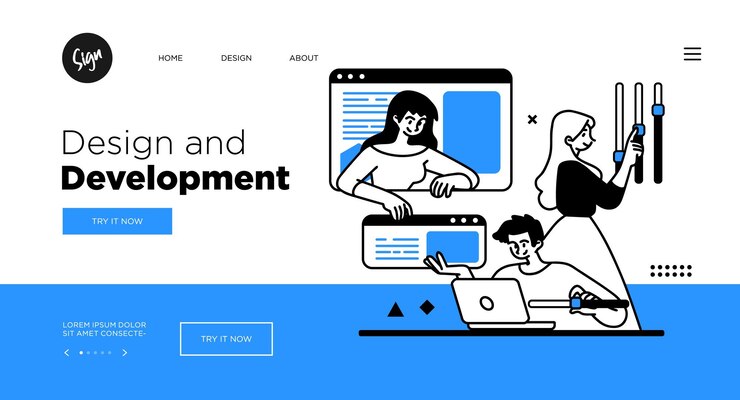 Vector diseño de plantilla de página web de concepto de tecnologías de desarrollo y programación