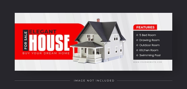 Diseño de plantilla de portada de facebook de banner de redes sociales de bienes raíces en venta