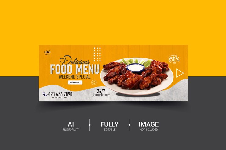 Diseño de plantilla de portada de Facebook de menú de comida