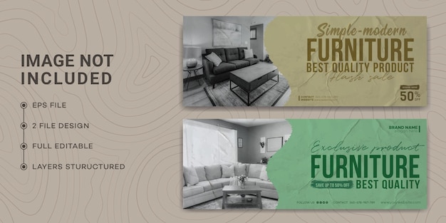 Vector diseño de plantilla de portada de facebook de muebles modernos, papel pegado, papel rasgado, venta de muebles