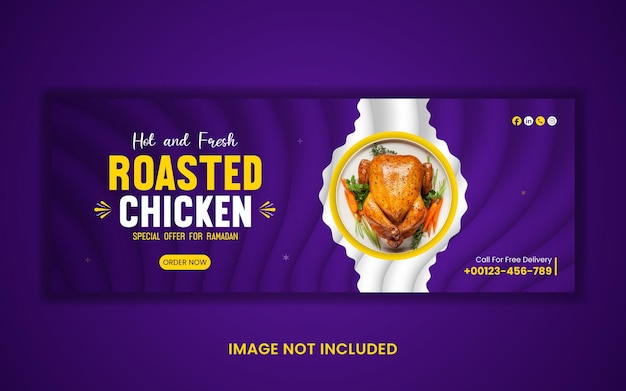 Vector diseño de plantilla de portada de facebook de pollo asado diseño de banner de comida