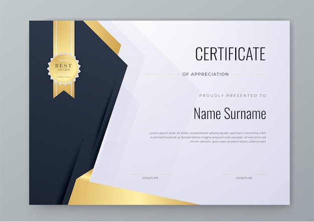 Diseño de plantilla de premio de certificado de diploma moderno de oro blanco y negro