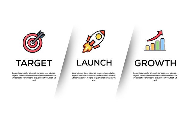 diseño de plantilla de presentación de infografía empresarial de tres pasos