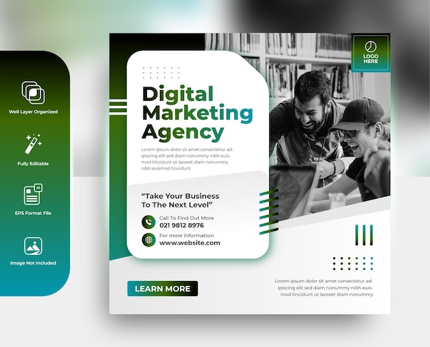 Vector diseño de plantilla de publicación de banner o póster de redes sociales de agencia de marketing digital