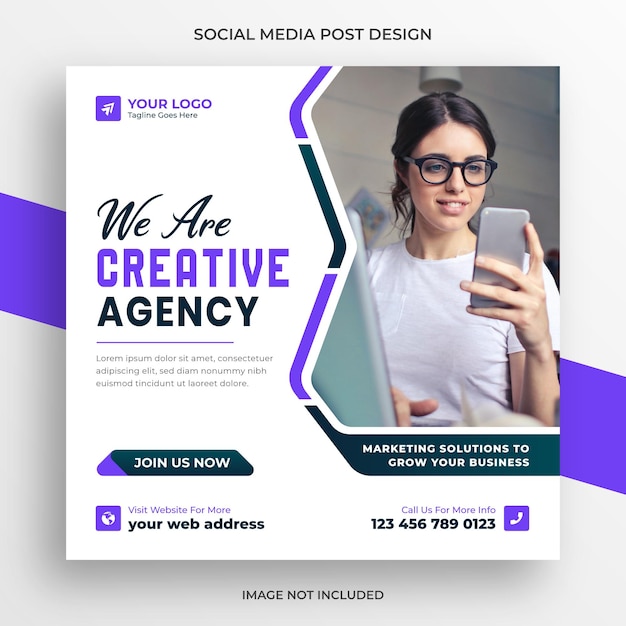 Diseño de plantilla de publicación de Instagram y banner de Facebook de medios sociales de la Agencia de Marketing Digital Corporativo.
