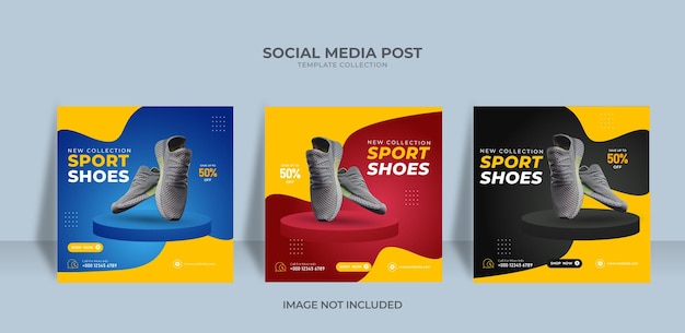 Diseño de plantilla de publicación de instagram de banner de redes sociales de zapatos deportivos