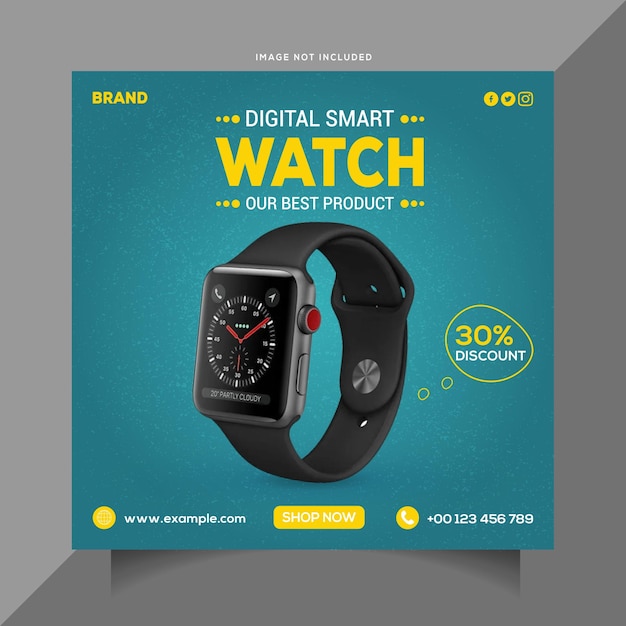 Diseño de plantilla de publicación de redes sociales de banner de venta de reloj inteligente