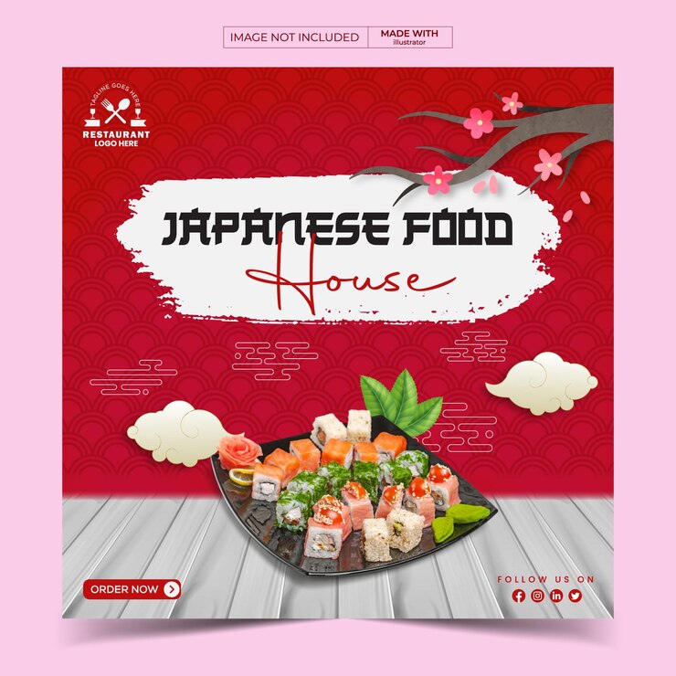 Vector diseño de plantilla de publicación de redes sociales de comida japonesa