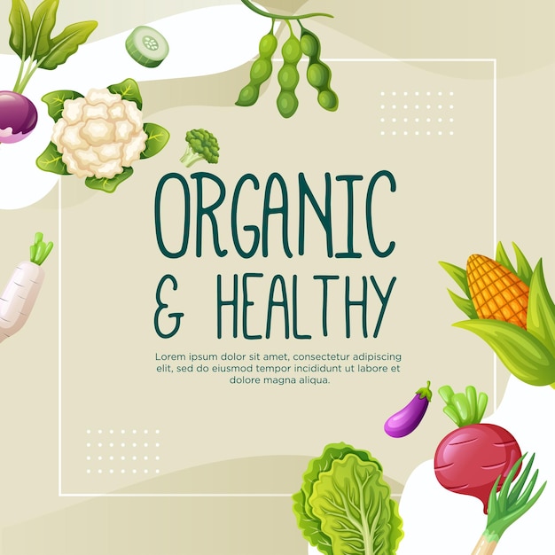 Diseño de plantilla para publicación en redes sociales de comida vegetariana saludable