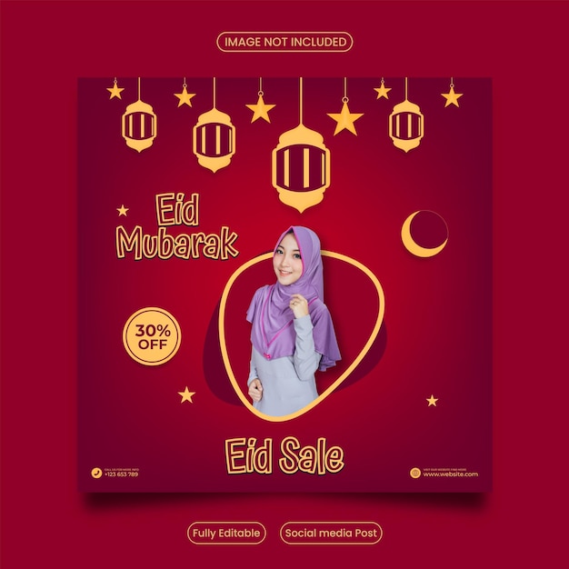 Diseño de plantilla de publicación de redes sociales de eid mubarak para la venta de eid venta de ramadán