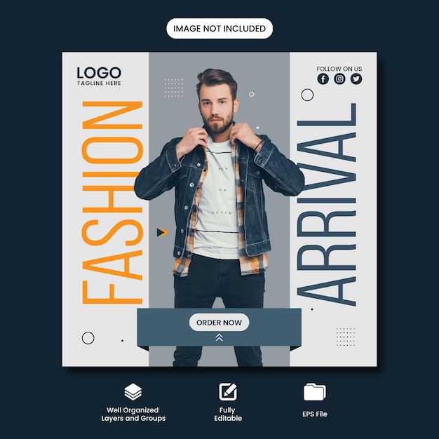 Diseño de plantilla de publicación de redes sociales de llegada de moda masculina