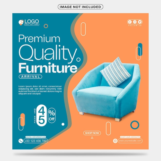 Diseño de plantilla de publicación en redes sociales de llegada de muebles de calidad premium