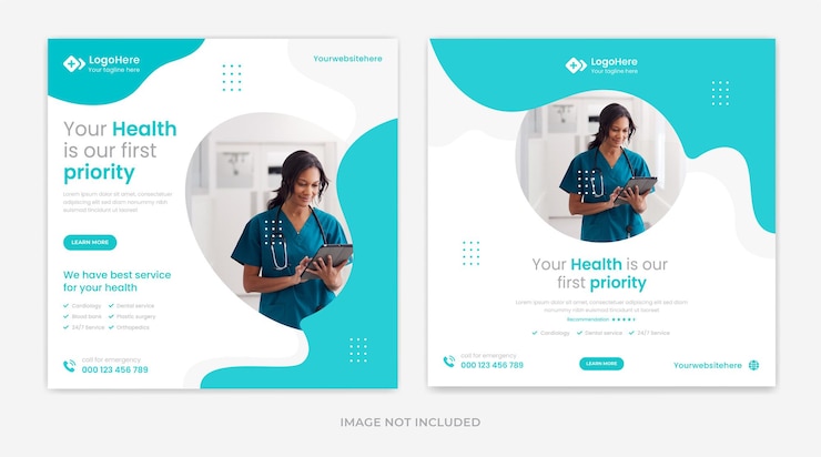 Vector diseño de plantilla de publicación de redes sociales médicas creativas con formas orgánicas